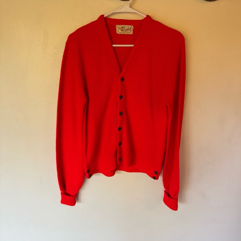 Vintage acrylic red button front grandpa college cardigan sweater size medium